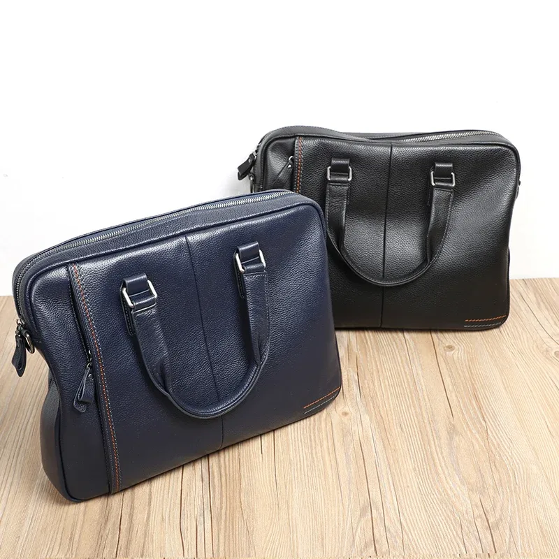 100% porte-documents en cuir véritable hommes sac à main d'affaires mâle ordinateur portable sacs à bandoulière fourre-tout peau naturelle hommes porte-documents