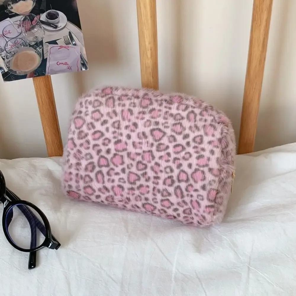 sac de maquillage moelleux de haute qualité, grande capacité, sac cosmétique portable, imprimé léopard, organiseur de toilette pour filles