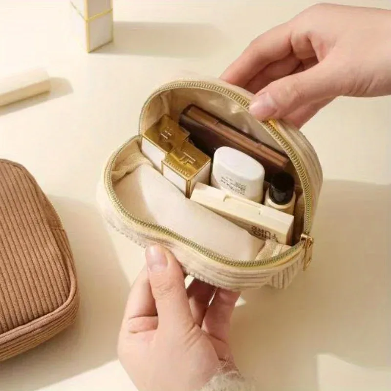 mini trousse de maquillage en velours côtelé mafalda pour femme - et cosmétique compact adapté aux voyages, trousse de toilette miniature adaptée à un usage quotidien