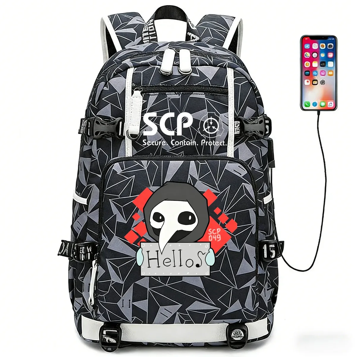 scp secure contain protect sac à dos pour fille et garçon, cartable, grande capacité, sac pour ordinateur portable, étanche, multifonction, chargement usb