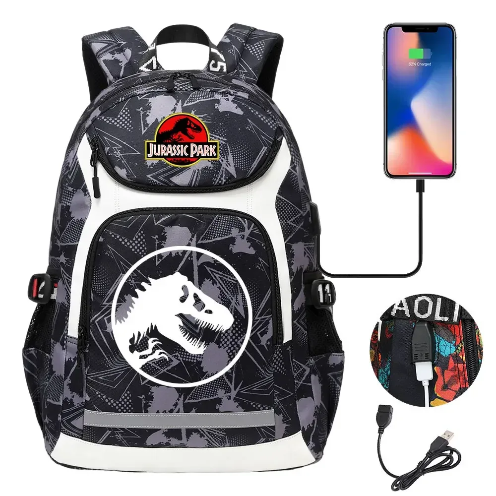 208.assic world park dinosaur school plebags, sacs à dos de voyage pour ordinateur portable, usb, adolescents, femmes, hommes, bol, garçons, enfants