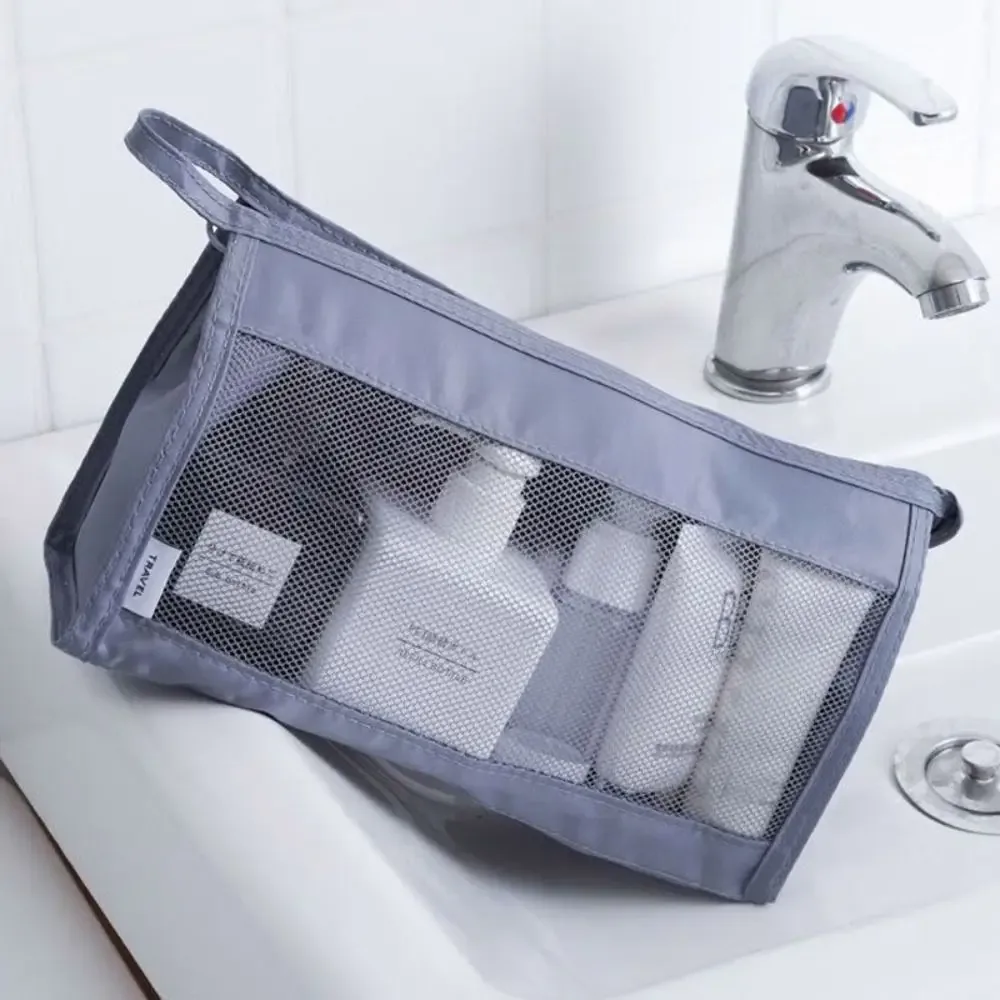 trousse de toilette portable à fermeture éclair, sac en filet à main, grande capacité, pochette de maquillage suspendue pour le camping