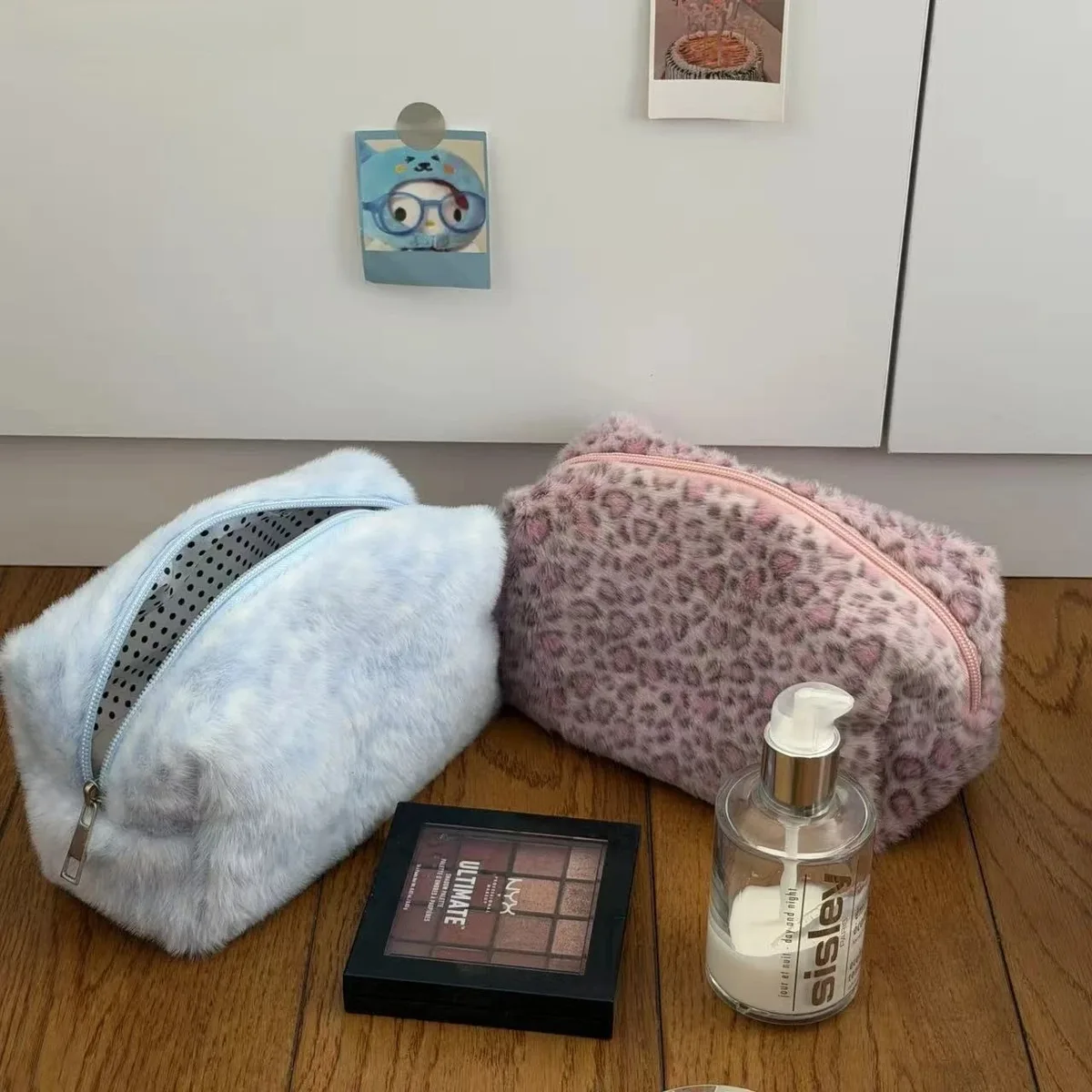 1/2 pièces trousse de toilette et de maquillage durable et douce, grande capacité, imprimé léopard, portable, pour filles, rangement de voyage