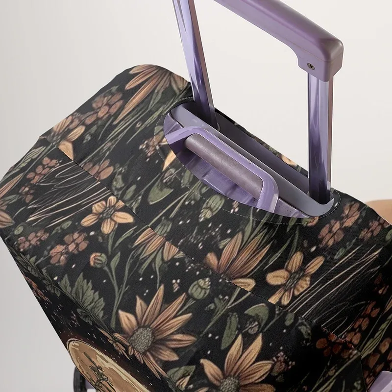 housse de protection pour bagages à motif floral moonnight crow, adaptée aux housses de bagages de 18 à 32 pouces, aux gants de protection pour poignée de bagage, aux accessoires de voyage