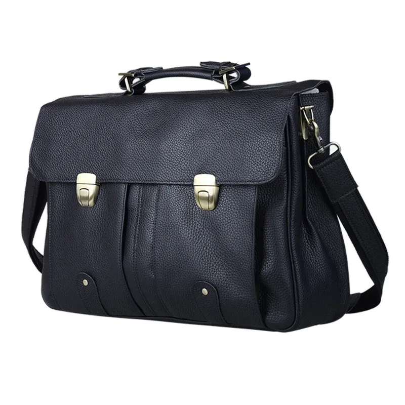 sacoche de haute qualité en cuir de vache véritable pour hommes, sac d'affaires, étui pour ordinateur portable