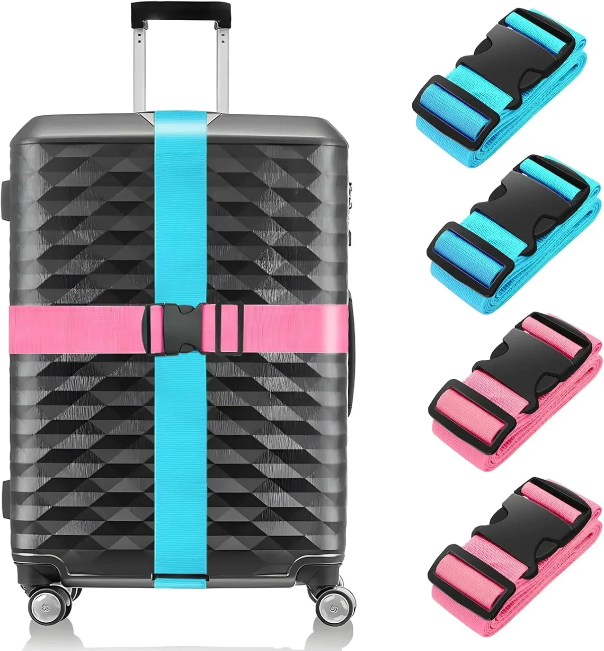 lot de 4 sangles de bagage, ceintures de valise élastiques télescopiques, ceinture de sac de voyage pour valise, sangle de fixation, boucle de voyage, ceintures de bagage