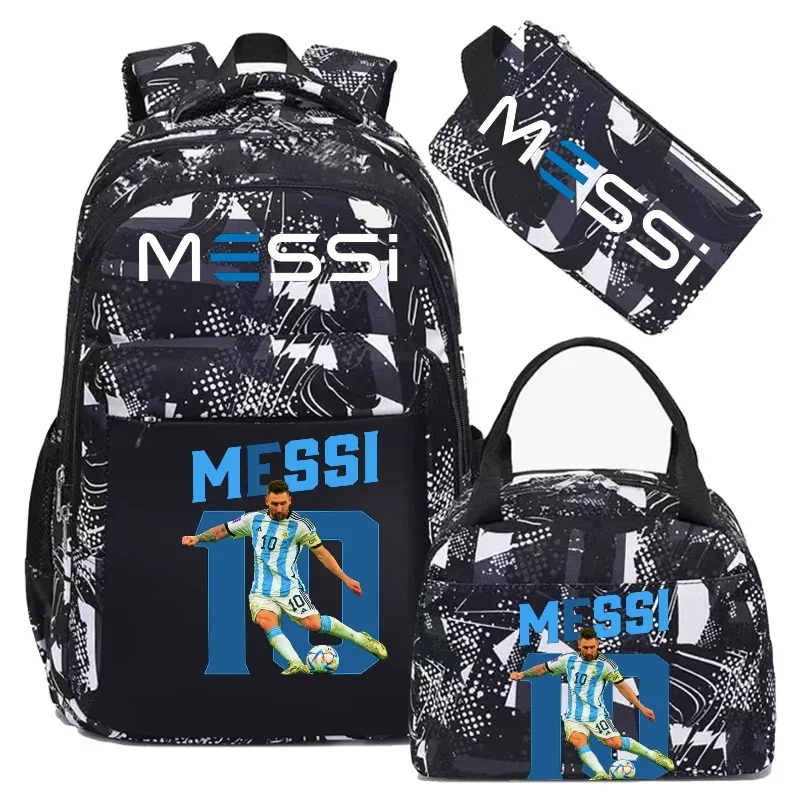 sac à dos de football messi, camouflage, pour étudiants, sac d'école pour ordinateur portable, sac à dos de grande capacité, pour femmes et hommes, loisirs, voyage, mochila 3 pièces