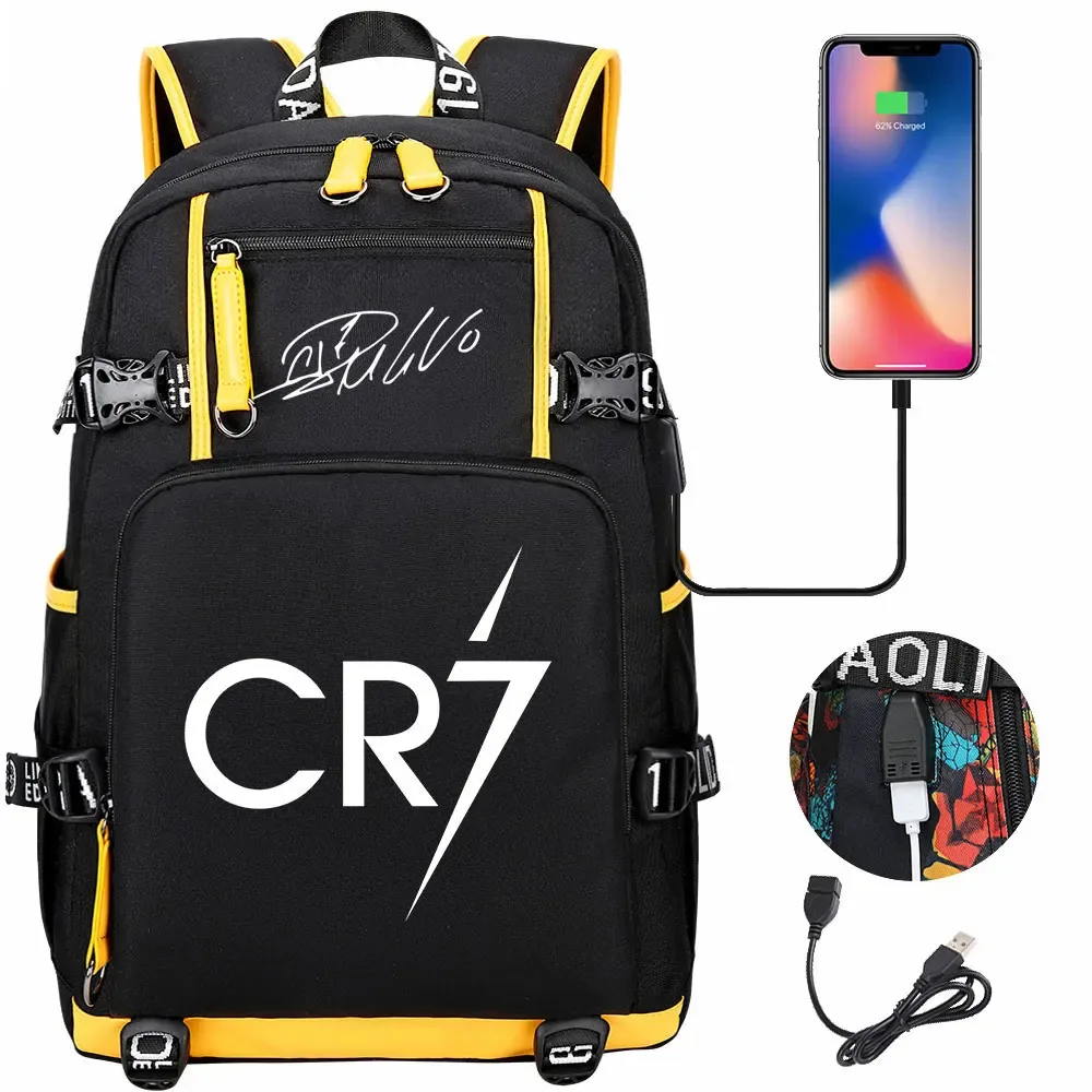 football star cr7 usb grande capacité étudiant mochila femmes hommes ordinateur portable voyage sac à dos garçons filles enfants retour à l'école livre sacs