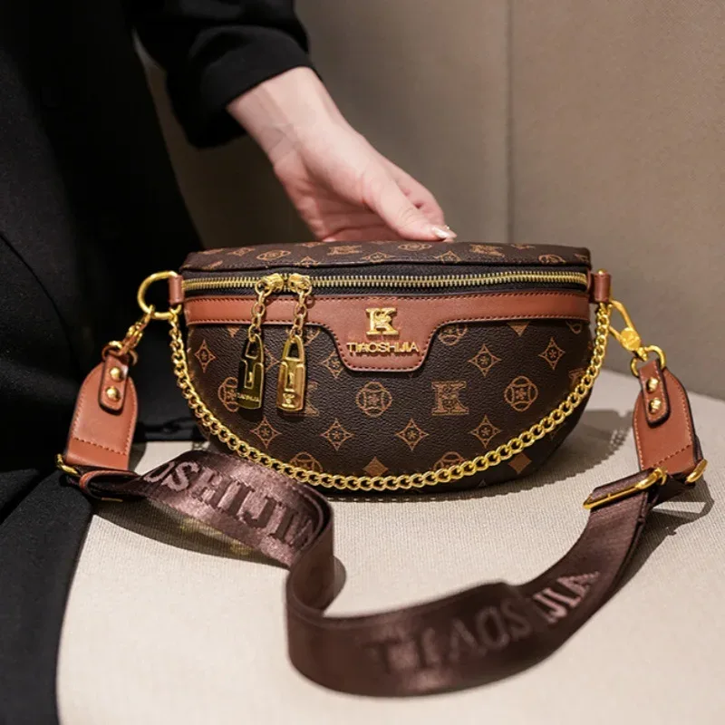 sac de taille de luxe pour femme, style britannique, imprimé classique, sac à bandoulière polyvalent, sac de poitrine pour femme