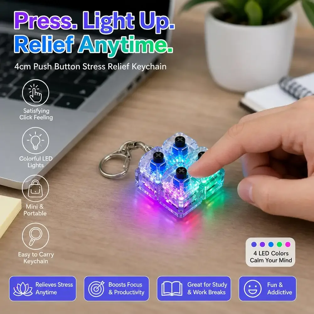 porte-clés clavier mécanique 4 touches, tactile, avec led et cristal, pendentif de sac à dos, décompression, accessoire de sac