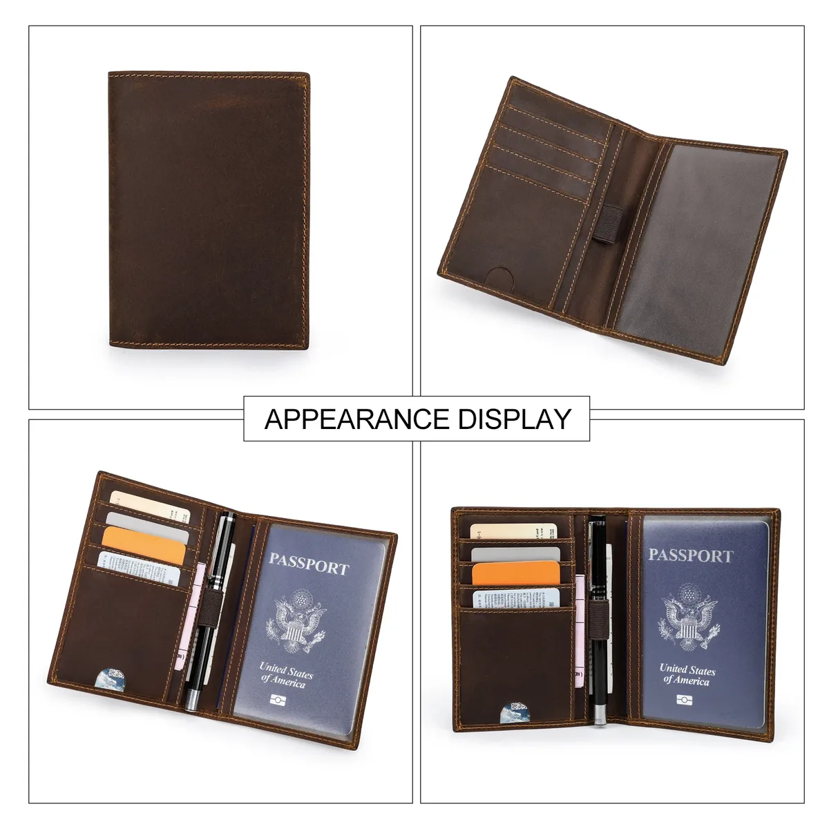 couverture de passeport en cuir rétro, blocage rfid pour cartes, portefeuille de passeport de voyage, étui organisateur de documents avec 1 porte-stylo pour hommes et femmes