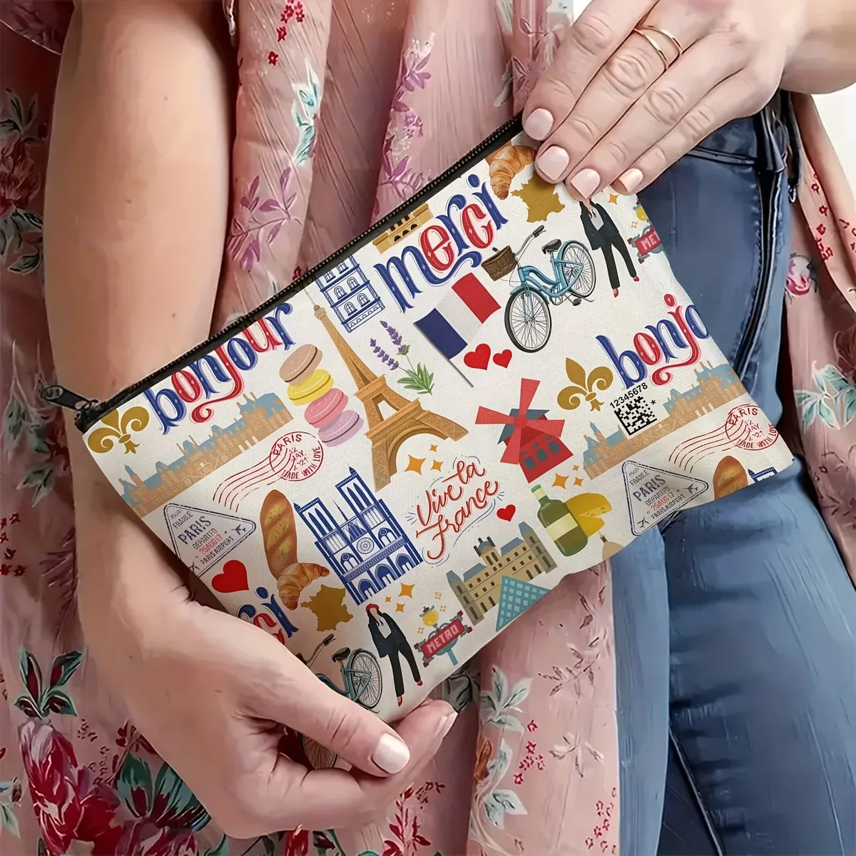 un sac de maquillage paris - pochette multifonctionnelle à fermeture éclair, sac de rangement de bijoux, petit sac de rangement à fermeture éclair de voyage parfait.
