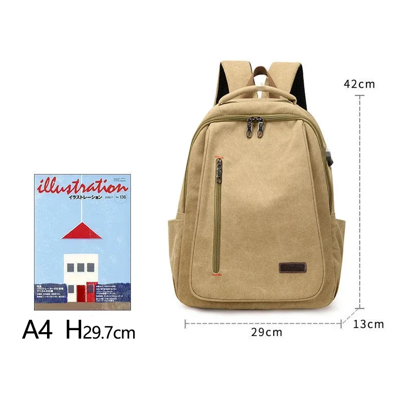 sac à dos en toile pour homme, simple et décontracté, unisexe, pour les voyages, sac d'école, grande capacité, sac à dos pour ordinateur portable