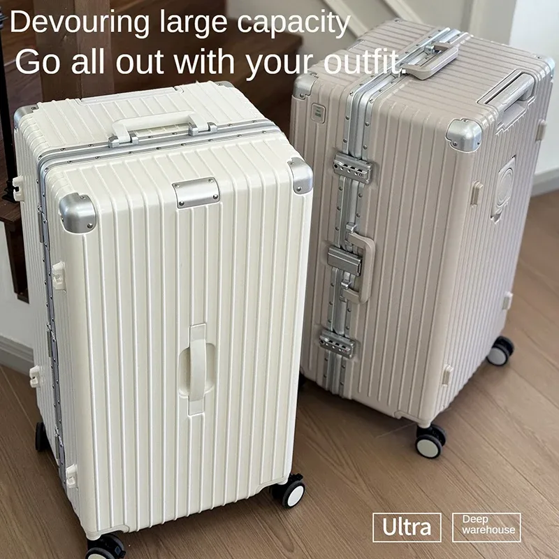 Valise de voyage de grande capacité de 32 pouces, valise de voyage à cadre en aluminium et PC épaissi de 20 à 30 pouces, bagage à roulettes avec mot de passe TSA 3:7
