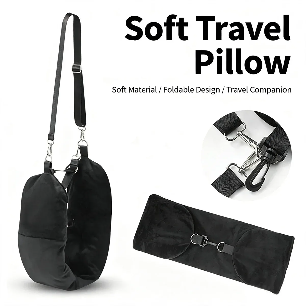 oreiller de voyage pour le cou avec sac de rangement pour vêtements, taie d'oreiller en forme de u, housse d'oreiller en polaire cristalline pour les voyages en avion