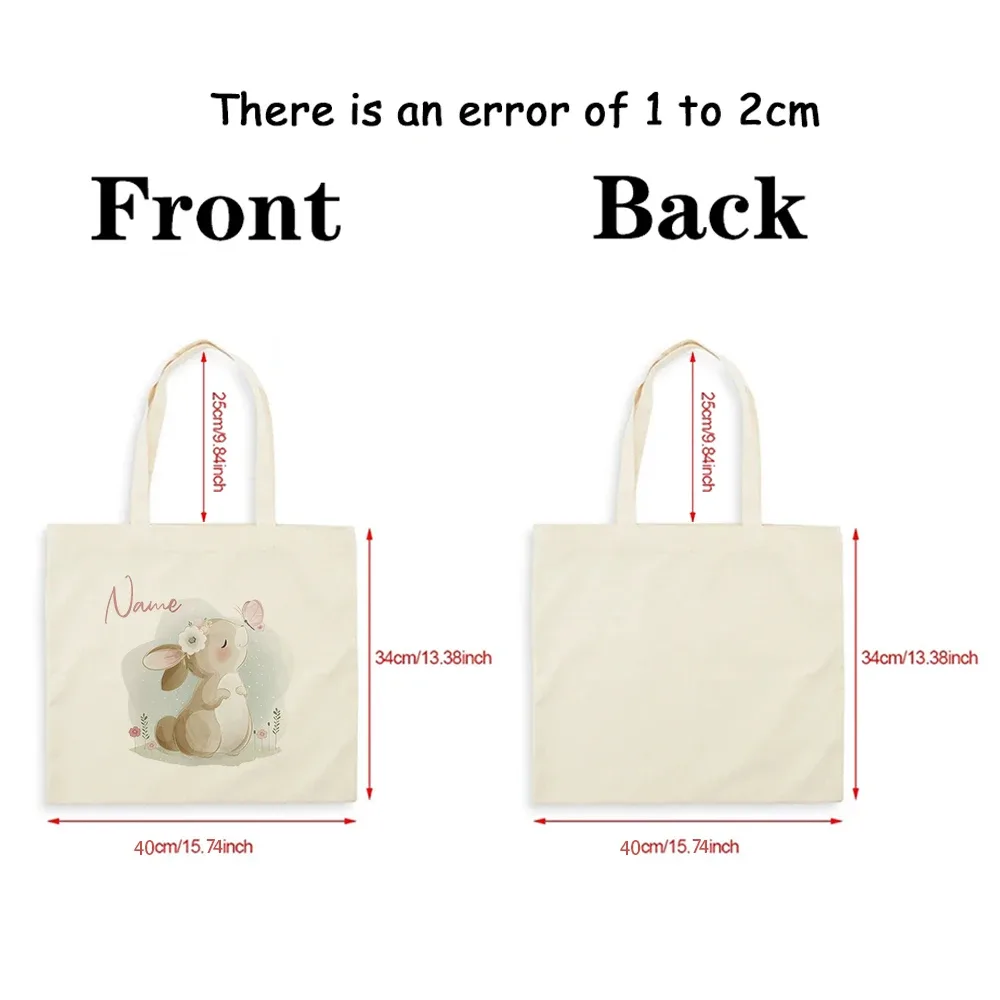 Sac fourre-tout en toile personnalisé pour enfants, sac à bandoulière avec nom personnalisé, imprimé lapin arc-en-ciel, cadeau pour enfants, rentrée scolaire
