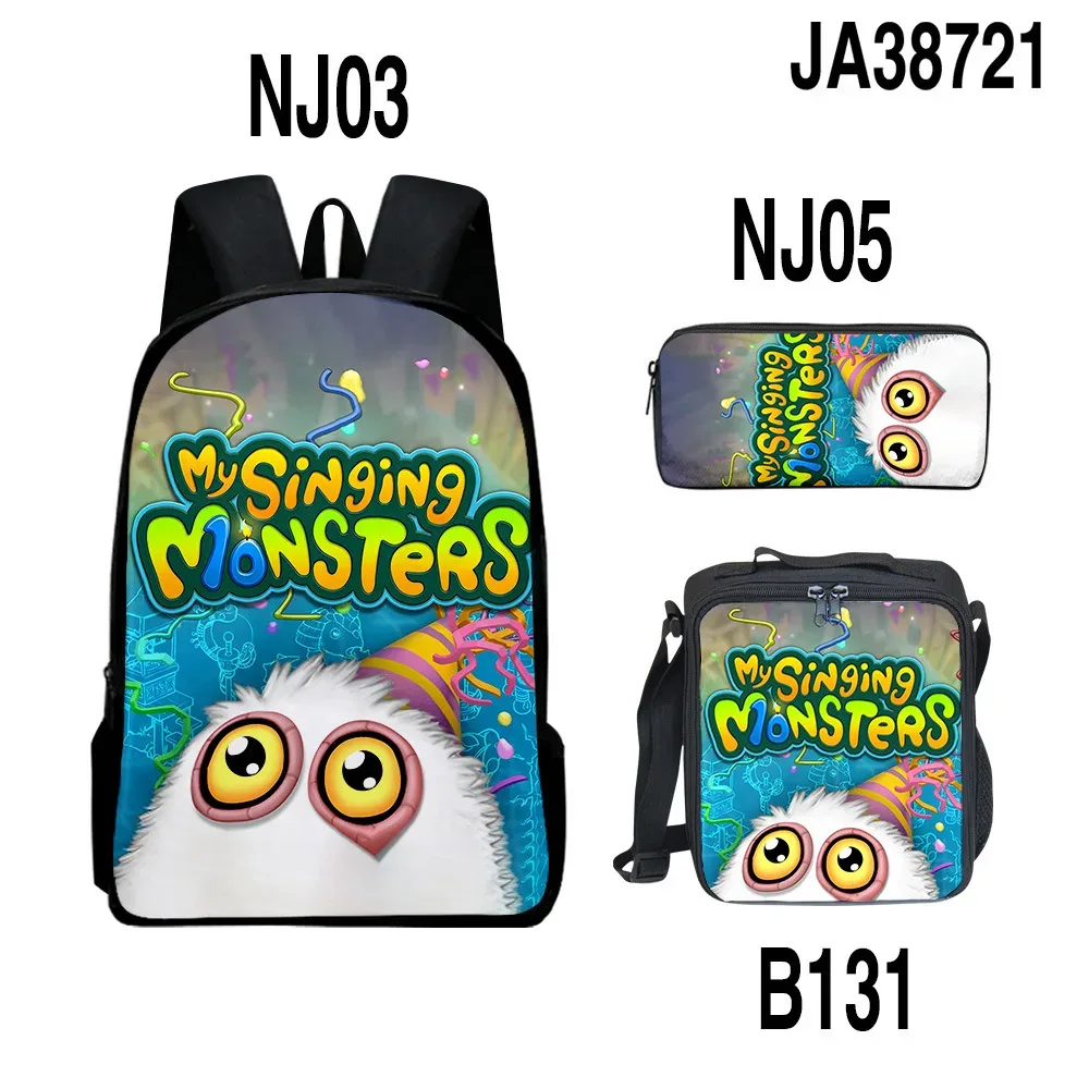 sacs à dos pour enfants, ensemble de sacs à dos, sac à déjeuner pour enfants, sac à crayons, ensemble de 3 pièces, nouveau sac de concert 3d my singing monsters