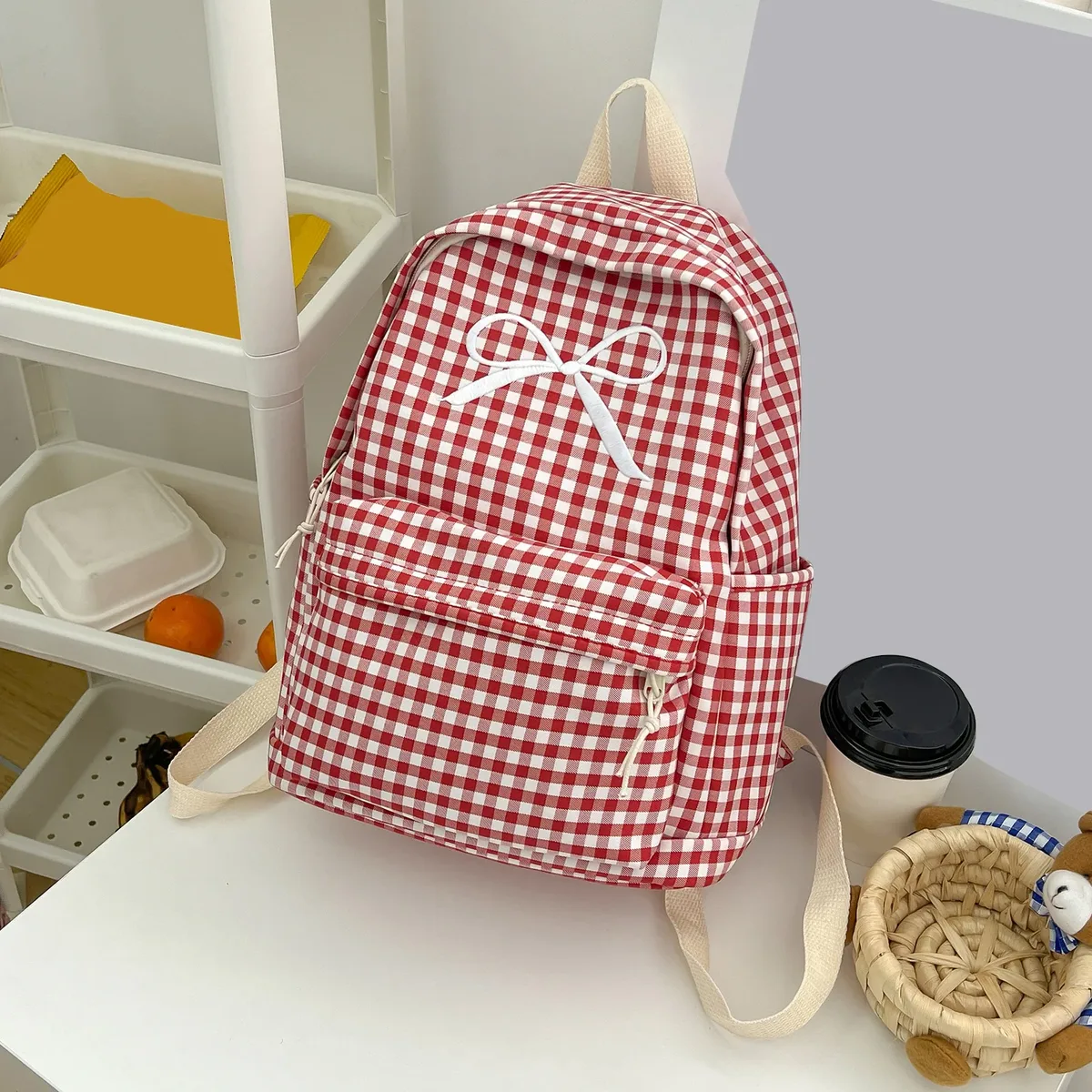 sacs à dos de campus élégants, grande capacité, en nylon souple, style preppy, multi-poches, sac de voyage décontracté, sacs à dos pour trajets quotidiens et travail.