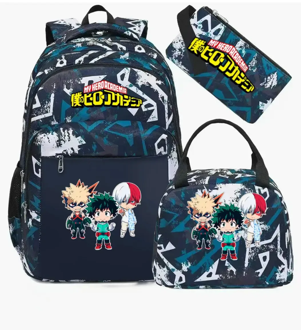 ensemble de sac à dos scolaire my hero academia anime pour filles, sac à dos léger et décontracté pour étudiantes avec sac à lunch et trousse à crayons