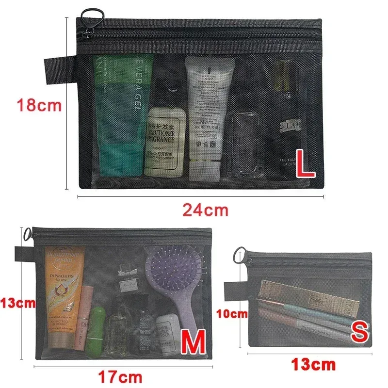 sac à cosmétiques en maille pour femmes, sac de rangement de voyage, organisateur de maquillage, pochette de maquillage portable, petite et grande trousse de toilette, étui de beauté