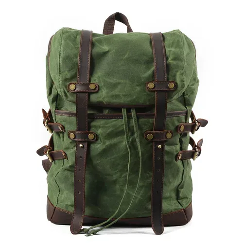 muchuan-sac à dos pour ordinateur portable 15.6 pouces, vintage, grande capacité, résistant à l'huile, étanche, pour adolescents, en toile, cuir, avec cordon de serrage