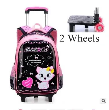 3 sacs à roulettes scolaires pour enfants, sacs à dos à roulettes pour filles, sacs à roulettes pour l'école, style chat, sacs à dos pour filles