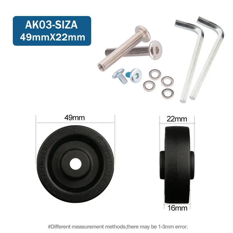 roues de rechange pour valise à bagages, axes od 36-50mm, noir de luxe avec vis, adaptées à une roulette pivotante de valise de 18 à 26 pouces