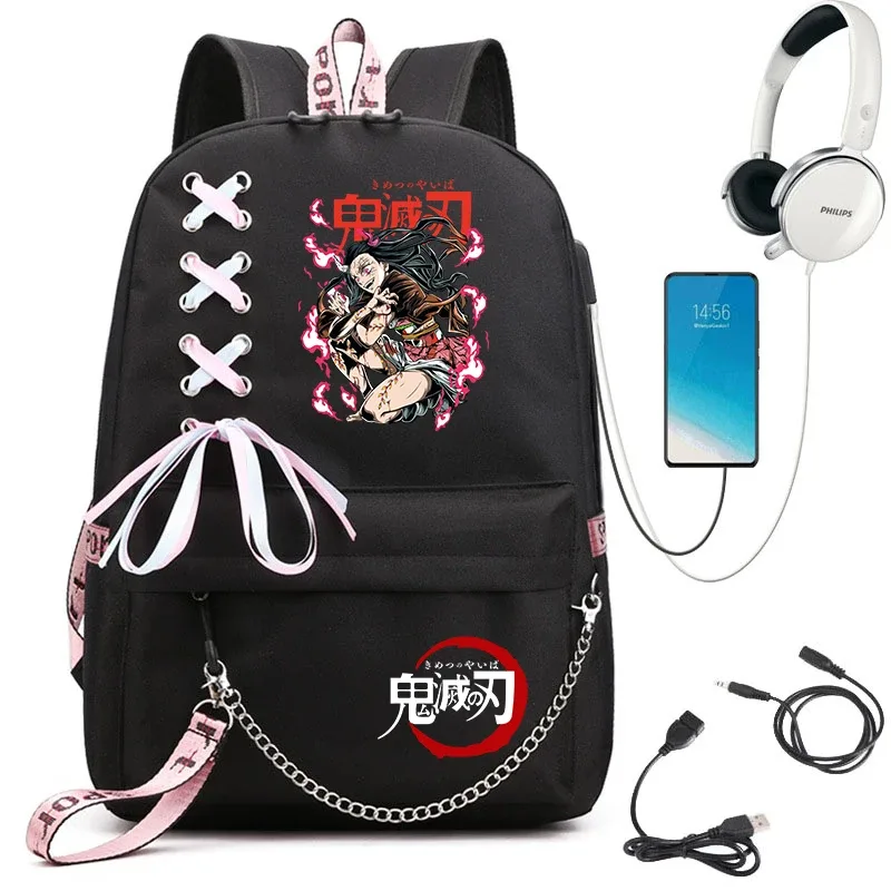 sac à dos imprimé demon slayer anime pour filles, sac à dos d'école décontracté, sac à dos de voyage léger pour adolescents