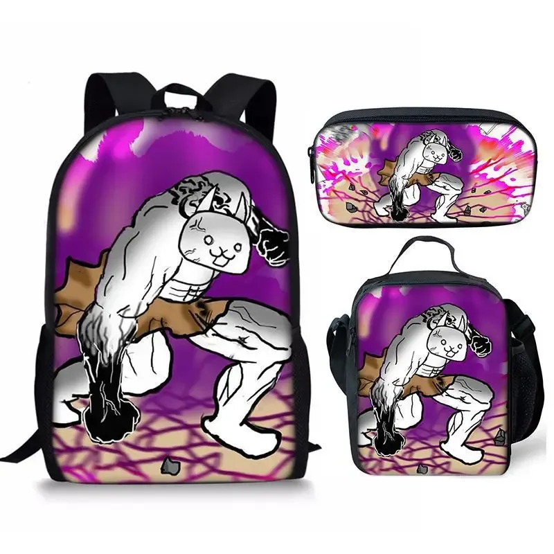 the battle cats – ensemble de trois pièces, sac à dos pour étudiant, sac à stylos, sac de repas, ensemble de trois pièces