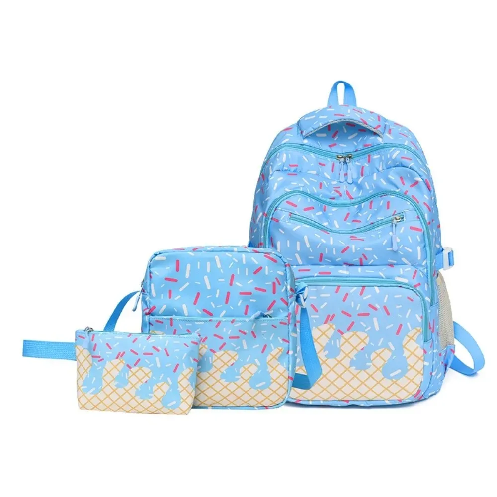 ensemble de sacs à dos en tissu oxford imprimé crème glacée avec trousse à crayons, sac à dos de grande capacité assorti à un sac bandoulière et un sac fourre-tout.