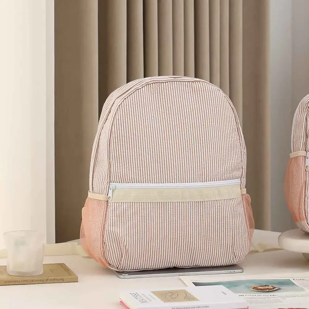 sac à dos en seersucker personnalisé avec monogramme couleur bonbon, sac à livres brodé pour enfants, cadeau unique pour les enfants
