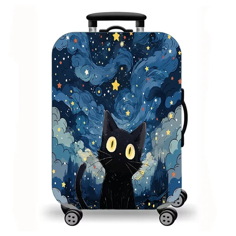 housse de bagage, housse de protection extensible pour valise avec imprimé fantaisie de chat de nuit étoilée, housse de bagage de voyage lavable et anti-rayures