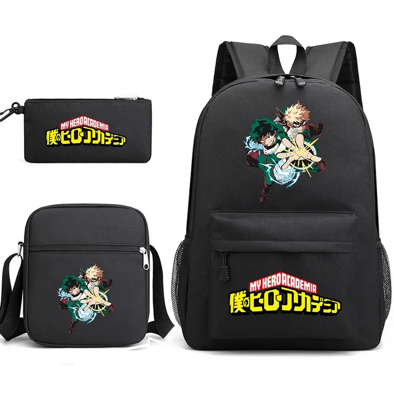 ensemble de sacs à dos scolaires imprimés my hero academia, 3 en 1, avec sac à bandoulière, trousse à crayons, pour garçons, filles, enfants