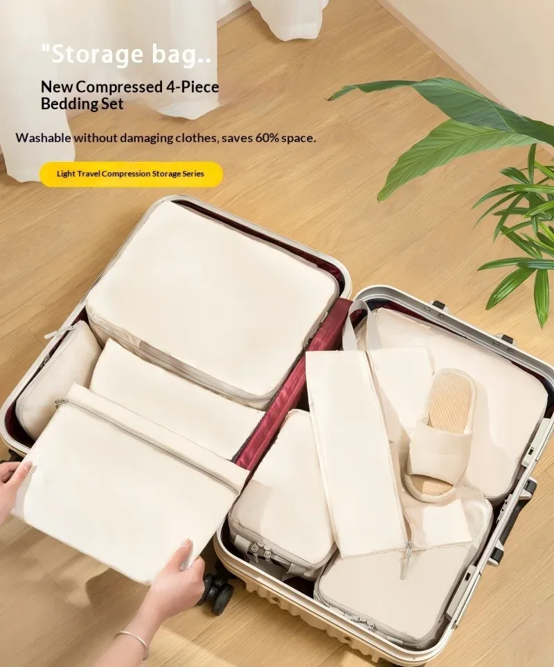 Homefish Lot de 6 cubes de rangement compressibles pour voyage, sacs de rangement étanches portables pour valise avec poignée