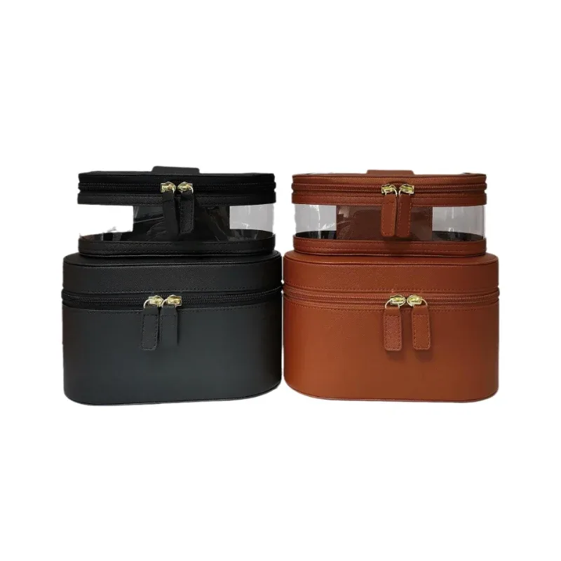 trousse de maquillage multifonctionnelle portable de voyage, sac à cosmétiques transparent de grande capacité avec petit sac