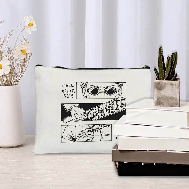 anime jujutsu toile sac cosmétique organisateur fournitures de bureau rangement trousse à crayons pochette à fermeture éclair portefeuille sacs de maquillage comic con cadeaux