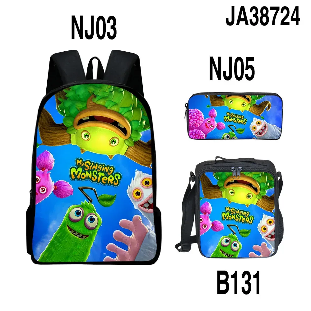 sacs à dos pour enfants, ensemble de sacs à dos, sac à déjeuner pour enfants, sac à crayons, ensemble de 3 pièces, nouveau sac de concert 3d my singing monsters