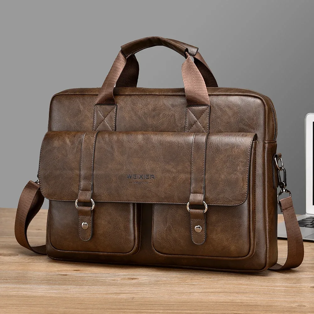 porte-documents d'affaires pour hommes, grande capacité, sac pour ordinateur portable en cuir pu, fourre-tout à bandoulière à la mode pour le travail et le bureau