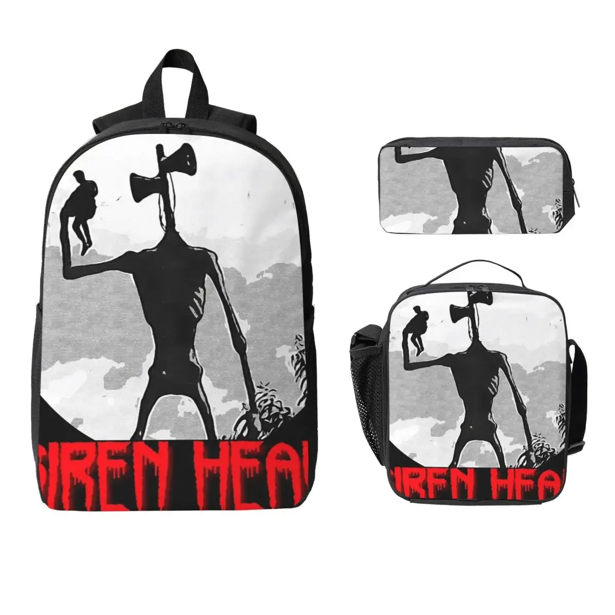 siren head 1 sac à dos étudiant garçons filles bookbag sac d'école ordinateur sacs à bandoulière 3ps sac à déjeuner isolé trousse à crayons