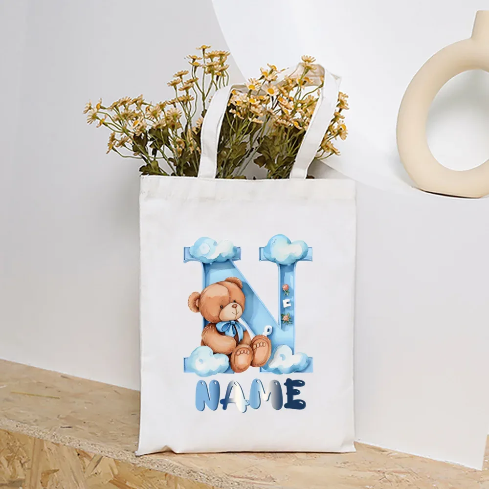 sacs fourre-tout en toile college nuage ours et alphabet personnalisés, sacs à main personnalisés de grande capacité, cadeaux de portabilité pour la rentrée scolaire