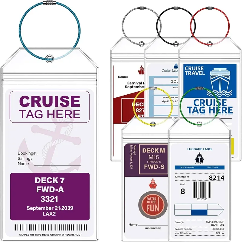 Lot de 6 porte-étiquettes de bagages pour croisière, compatibles avec toutes les compagnies de croisière, transparents, en PVC, avec fermeture éclair, indispensables pour les voyages en croisière