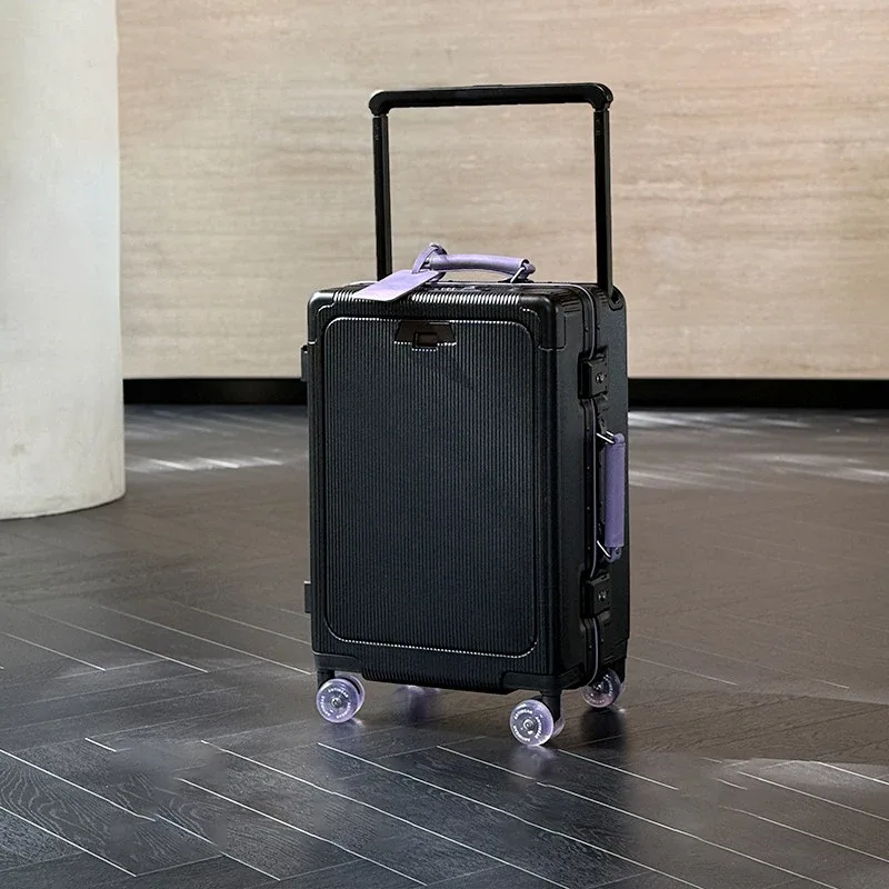 valise de voyage 20/24/26 pouces avec cadre en aluminium, trolley large, bagage cabine avec porte-gobelet, valise à roulettes pour l'embarquement