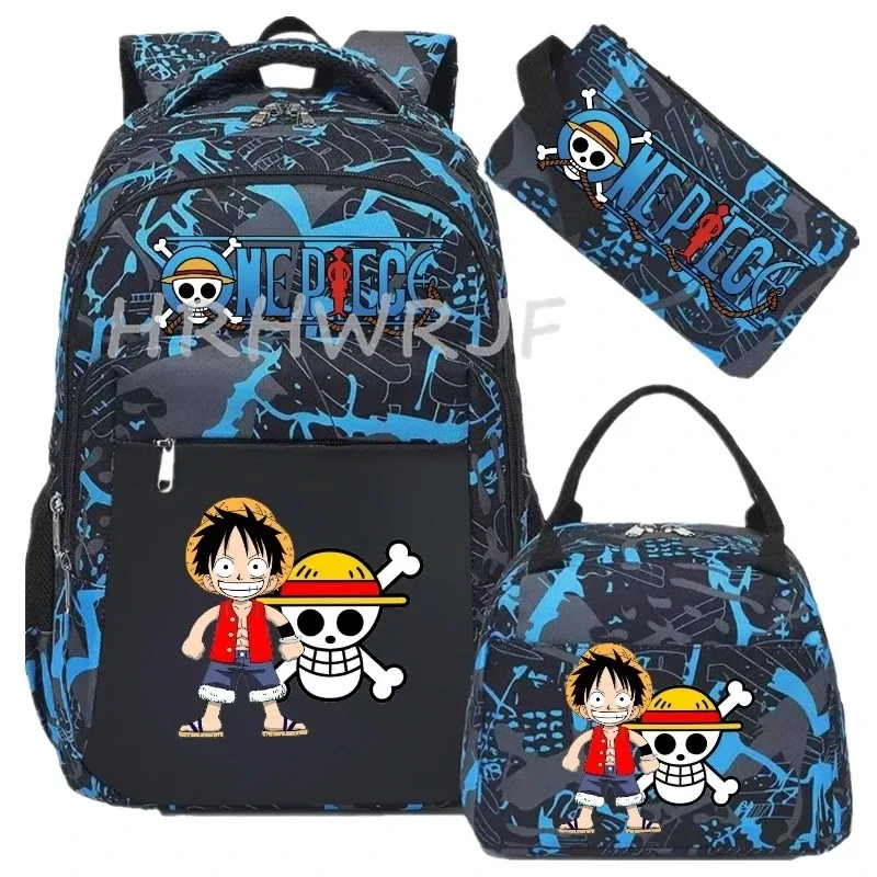 sac à dos one piece monkey d luffy 3 pièces camouflage pour adolescents, sacs d'école pour ordinateur portable, collégiens/lycéens, sacs de voyage en plein air, mochilas