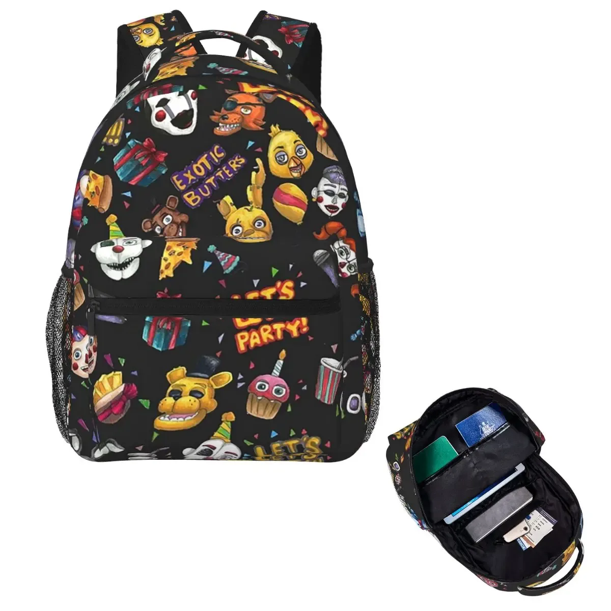 fnaf - let's party - sac à dos scolaire noir pour étudiants, sac de voyage et de randonnée pour hommes et femmes, sac à dos tendance, sacs à bandoulière