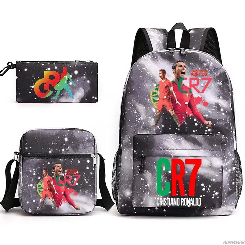 chimsports-sac à dos cr7 pour hommes et femmes, cartable étudiant, cartable de voyage, sac à dos universitaire, ordinateur portable, garçons, filles, hommes, femmes, nouveau, 3 pièces