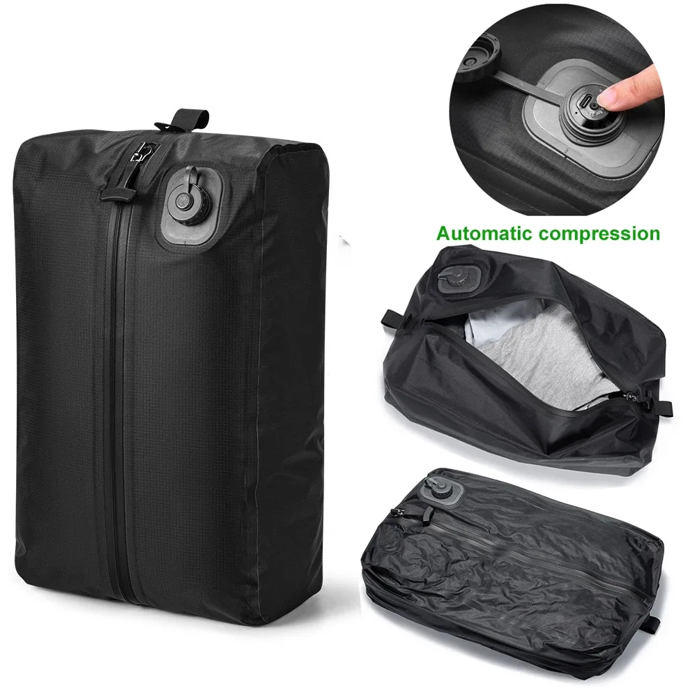 sac de compression automatique (pompe à air intégrée) réutilisable, pliable, pour voyages en plein air, valises et sacs à dos