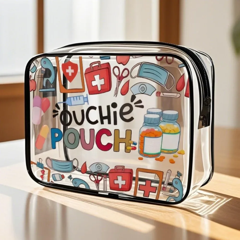 sac de maquillage tendance de grande capacité, sac à cosmétiques portable sur le thème de la médecine, sac de rangement multifonctionnel visible pour femmes