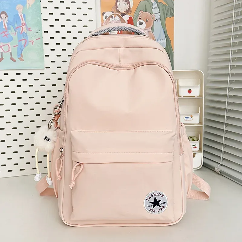 sac à dos décontracté de style universitaire, couleur bonbon, grande capacité, en nylon imperméable, pour l'école, les voyages et les ordinateurs