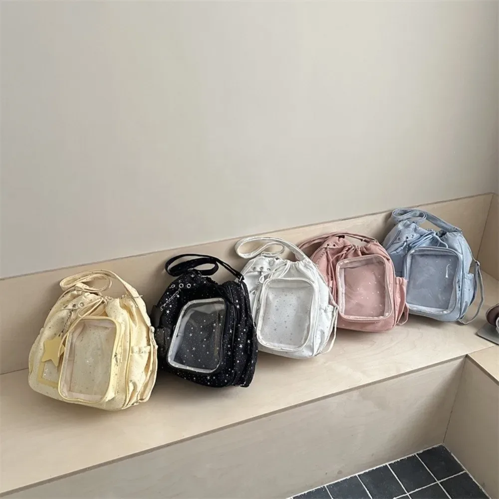 Sac à dos étudiant grande capacité Kawaii, imprimé étoiles transparentes, sac à dos à cordon double épaule, sac à dos pentagramme pour collège