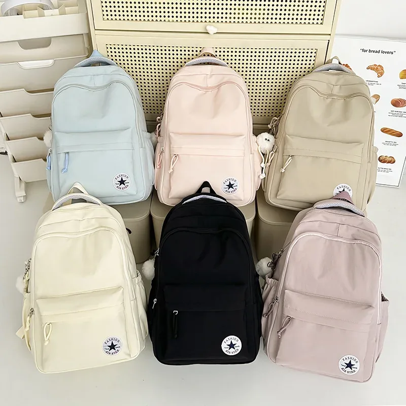 sac à dos décontracté de style universitaire, couleur bonbon, grande capacité, en nylon imperméable, pour l'école, les voyages et les ordinateurs